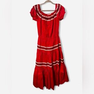 Tory Burch Red Smocked Midi Dress | Size XS